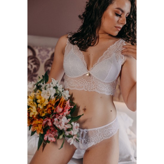 Conjunto Lingerie Renda Branca _ Top Alongado com bojo _ Lace perle blanc